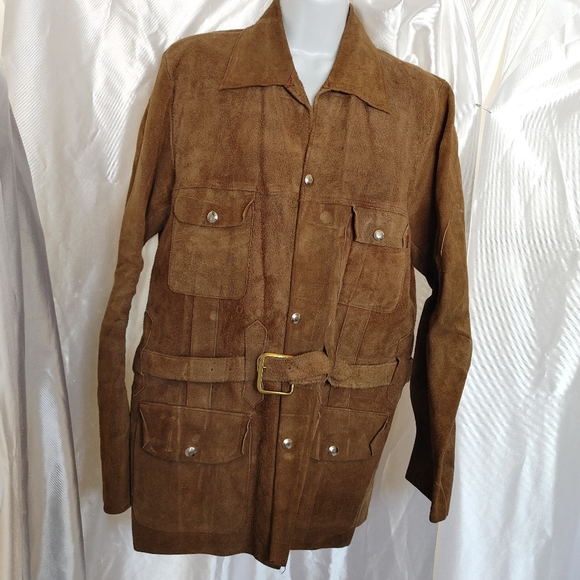 Vintage rugged suede snap front jacket L with belt - Picture 9 of 10
